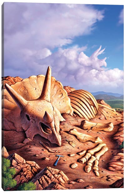 The Exposed Bones Of A Triceratops On A Western Landscape Canvas Art Print