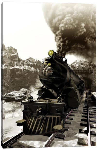 Steam Engine Emerging Out Of A Tunnel Canvas Art Print - Train Art