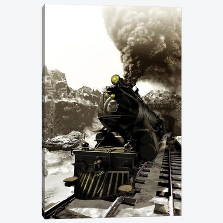Steam Engine Emerging Out Of A Tunnel Canvas Print #TRK2648} by Kurt Miller Canvas Wall Art