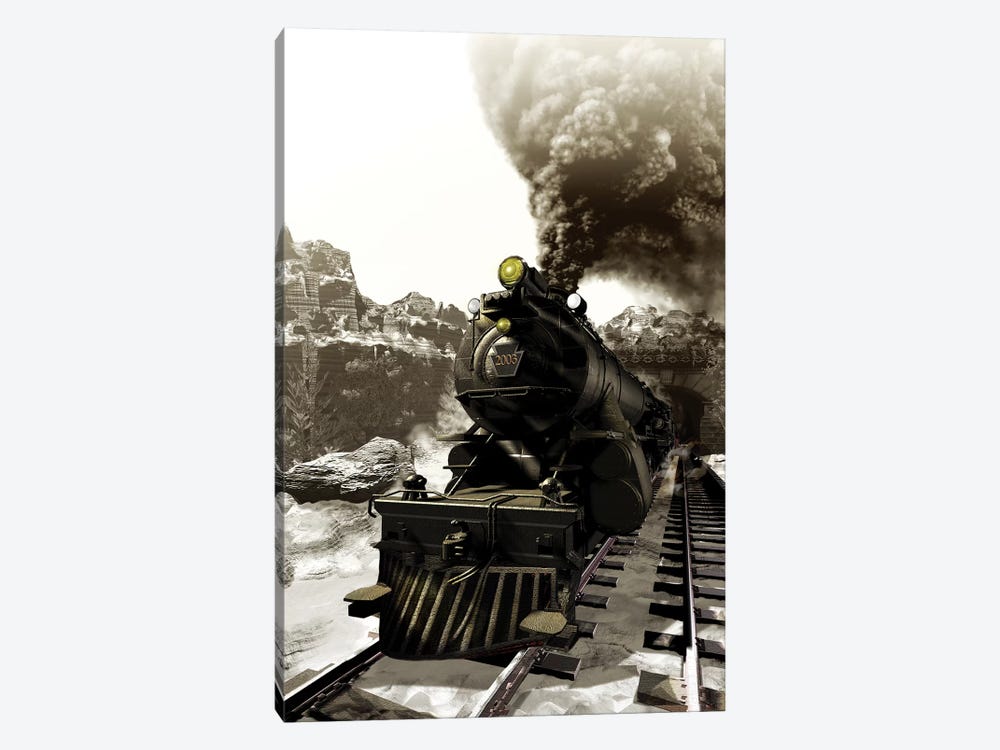 Steam Engine Emerging Out Of A Tunnel by Kurt Miller 1-piece Art Print