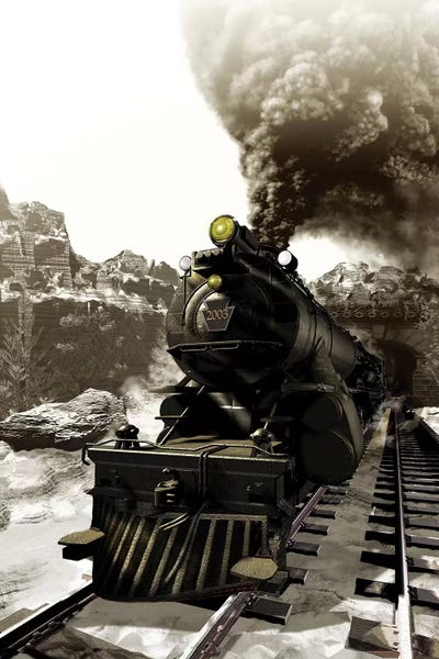 Kurt Miller: Steam Engine Emerging Out Of A Tunnel by Kurt Miller