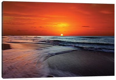 Two Crossing Waves At Sunrise In Miramar, Argentina Canvas Art Print
