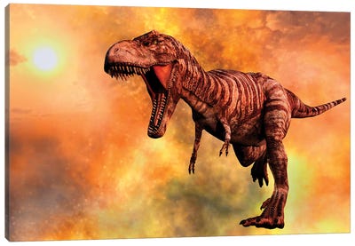 Tyrannosaurus Rex Running From A Deadly Fire Storm Canvas Art Print