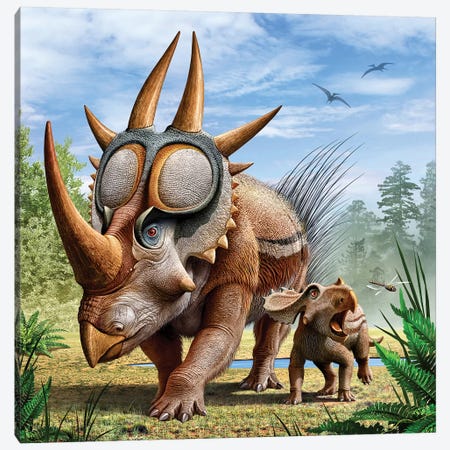 A Rubeosaurus And His Offspring Canvas Print #TRK2695} by Mohamad Haghani Canvas Artwork