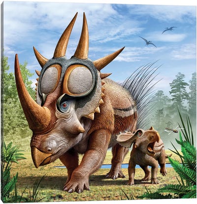A Rubeosaurus And His Offspring Canvas Art Print