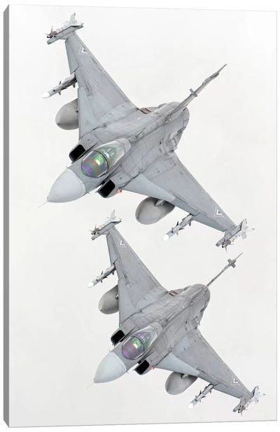 A Pair Of Hungarian Air Force JAS-39 Gripen Over Lithuania Canvas Art Print