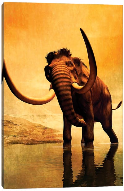 A Woolly Mammoth In A Dramatic Frozen Sunset Canvas Art Print