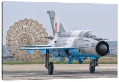 A Romanian Air Force MiG-21C With Parachute Deployed Canvas Art Print
