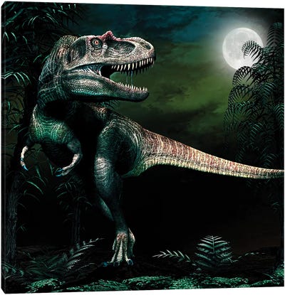 Albertosaurus Hunts By Moonlight Canvas Art Print