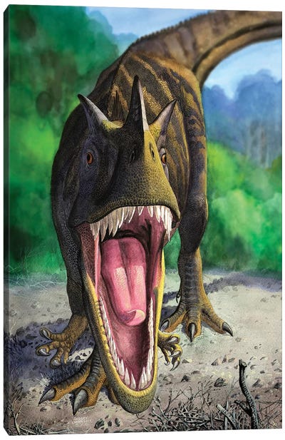 An Angry Ceratosaurus Dentisulcatus Dinosaur Shows Its Fierce Teeth Canvas Art Print