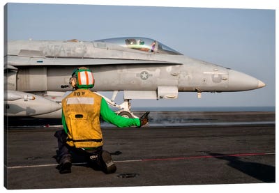 An F/A-18C Is Ready To Launch From The Flight Deck Of USS Eisenhower Canvas Art Print