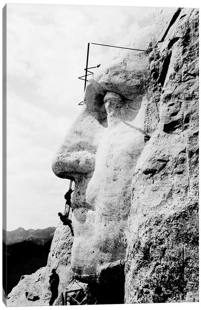 Construction Of George Washington's Face On Mount Rushmore, 1932 Canvas Art Print - George Washington