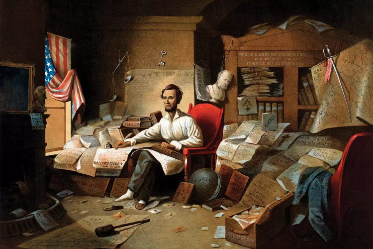 Restored Civil War Print Of President Lincoln Writing The Emancipation Proclamation