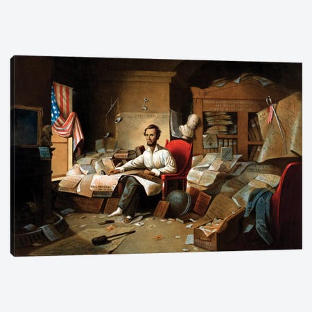 Restored Civil War Print Of President Lincoln Writing The Emancipation Proclamation Canvas Print #TRK2789} by Stocktrek Images Art Print
