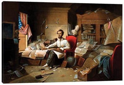 Restored Civil War Print Of President Lincoln Writing The Emancipation Proclamation Canvas Art Print - Abraham Lincoln