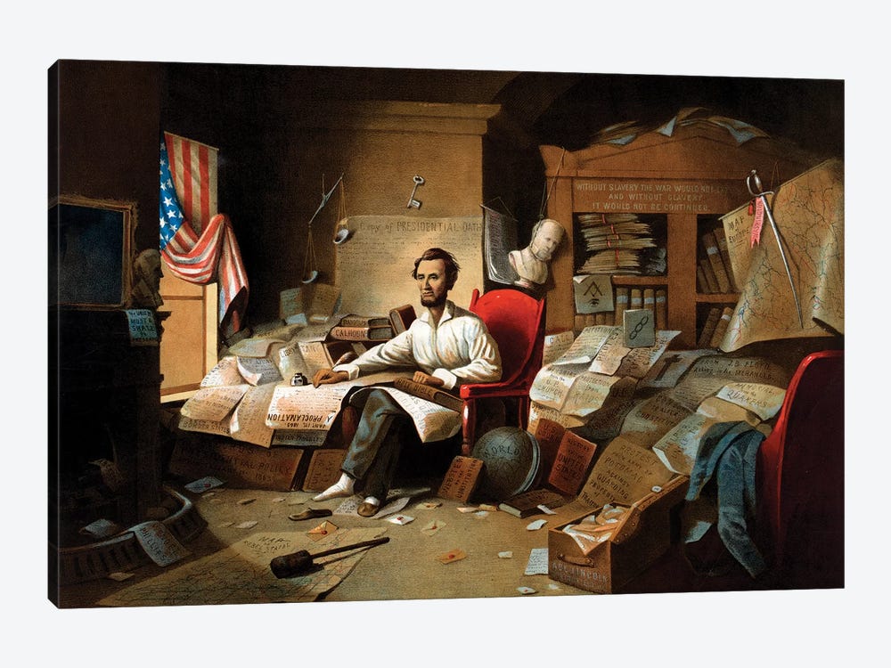 Restored Civil War Print Of President Lincoln Writing The Emancipation Proclamation by Stocktrek Images 1-piece Art Print