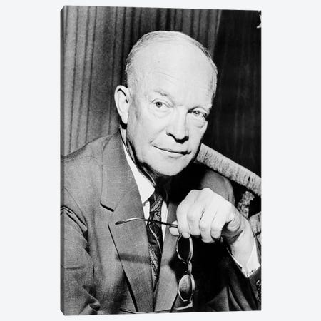 Restored Photo Of Dwight Eisenhower Holding A Pair Of Glasses Canvas Print #TRK2792} by Stocktrek Images Canvas Artwork