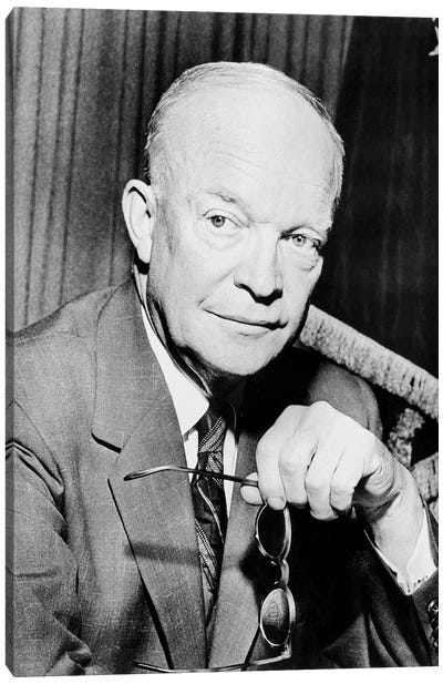 Restored Photo Of Dwight Eisenhower Holding A Pair Of Glasses Canvas Art Print
