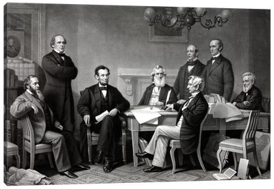 Restored Picture Of President Lincoln Reading The Emancipation Proclamation To His Cabinet Canvas Art Print - Historical Art
