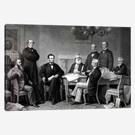 Restored Picture Of President Lincoln Reading The Emancipation Proclamation To His Cabinet Canvas Print #TRK2794} by Stocktrek Images Canvas Print