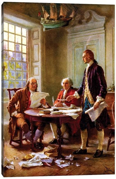 Restored Vector Painting Of The Writing Of The Declaration Of Independence Canvas Art Print - Historical Art