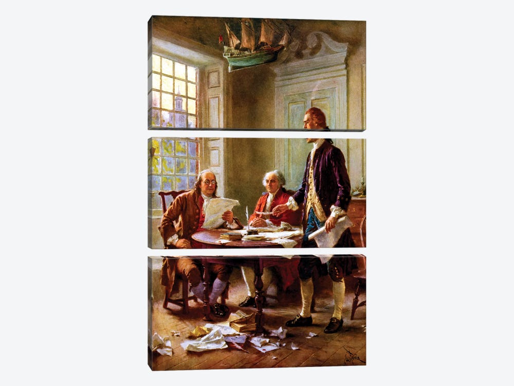 Restored Vector Painting Of The Writing Of The Declaration Of Independence by Stocktrek Images 3-piece Canvas Artwork