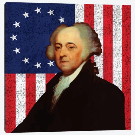 Restored Vector Portrait Of John Adams Against The American Flag Canvas Print #TRK2798} by Stocktrek Images Canvas Artwork