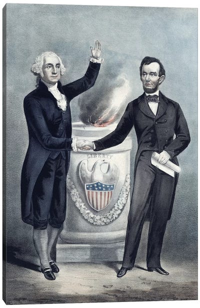 President Washington And President Lincoln Shaking Hands Canvas Art Print - George Washington