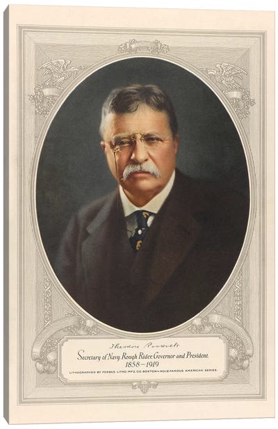 Vintage American History Print Of President Theodore Roosevelt Canvas Art Print - Theodore Roosevelt