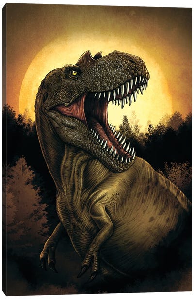 Albertosaurus dinosaur roaring under moonlight. Canvas Art Print
