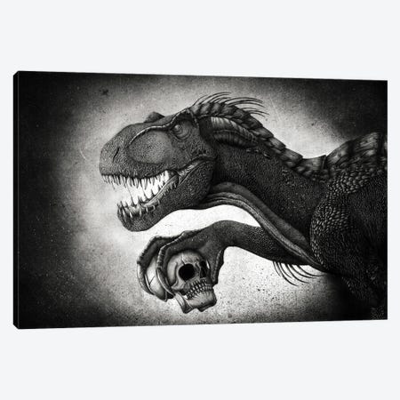 Indoraptor dinosaur grasping a skull with its talon. Canvas Print #TRK2836} by Aram Papazyan Canvas Artwork