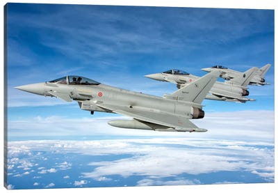 Italian Air Force F-2000 Typhoon Aircraft Fly In Formation Canvas Art Print