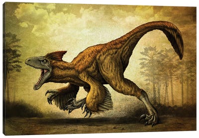 Utahraptor, a large dromaeosaur dinosaur from the Cretaceous Period. Canvas Art Print