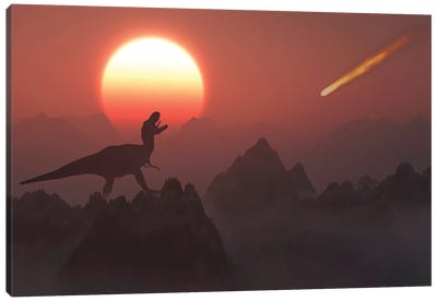 A giant asteroid hitting the Earth during the Cretaceous-Paleogene Extinction Event. Canvas Art Print - Tyrannosaurus Rex Art