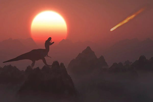 Prehistoric Animals: A giant asteroid hitting the Earth during the Cretaceous-Paleogene Extinction Event. by Mark Stevenson