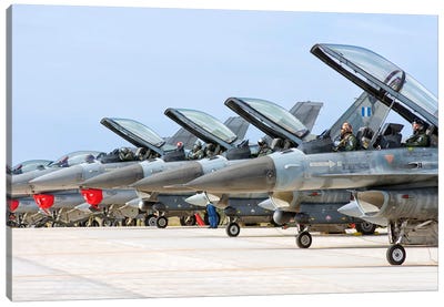 Line-Up Of Hellenic Air Force F-16 Aircraft Canvas Art Print
