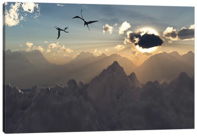Quetzalcoatlus flying high in Cretaceous skies. Canvas Art Print