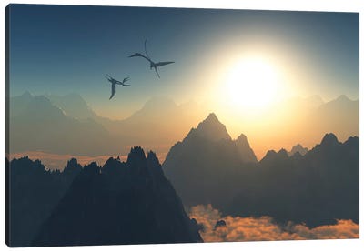 Quetzalcoatlus flying high in Cretaceous skies. Canvas Art Print - Kids Dinosaur Art