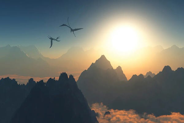Kids Dinosaur Art: Quetzalcoatlus flying high in Cretaceous skies. by Mark Stevenson