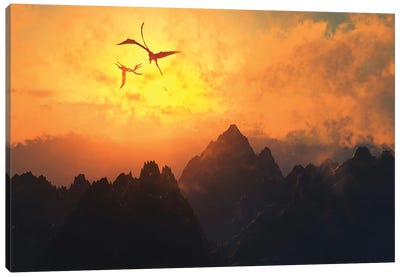 Quetzalcoatlus flying high in Cretaceous skies. Canvas Art Print - Prehistoric Animal Art