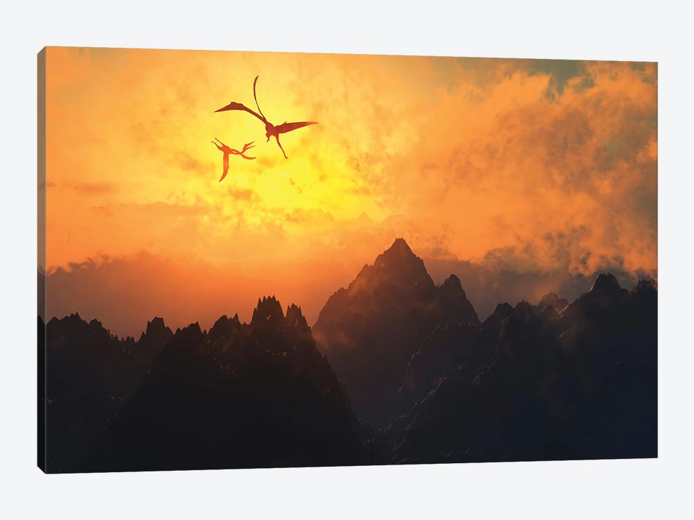 Quetzalcoatlus flying high in Cretaceous skies. by Mark Stevenson 1-piece Canvas Print