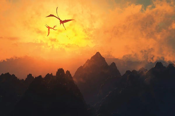 Kids Dinosaur Art: Quetzalcoatlus flying high in Cretaceous skies. by Mark Stevenson
