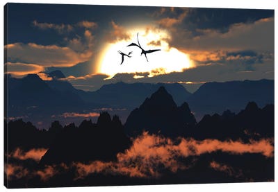 Quetzalcoatlus flying high in Cretaceous skies. Canvas Art Print