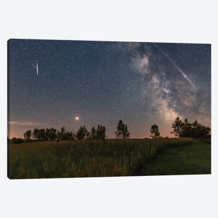 A Bright Mars Rising To The East Of The Milky Way With A Pair Of Iridium Satellite Flares, Alberta, Canada. Canvas Print #TRK2875} by Alan Dyer Canvas Art