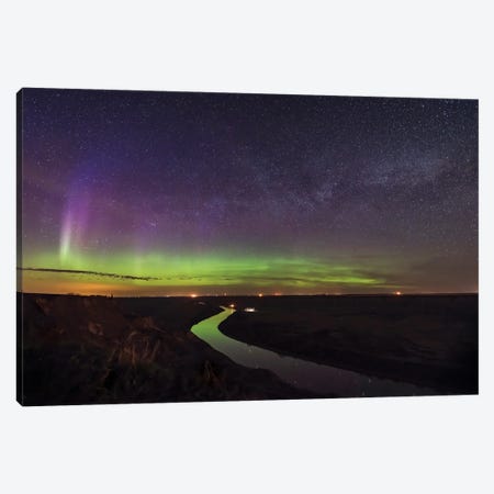 A Faint Aurora And Milky Way Along The Horizon Over Red Deer River, Alberta, Canada. Canvas Print #TRK2889} by Alan Dyer Canvas Artwork