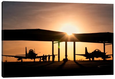 Two Embraer A-29 Super Tucano Aircraft Parked In The Hangar At Natal Air Force Base, Brazil Canvas Art Print