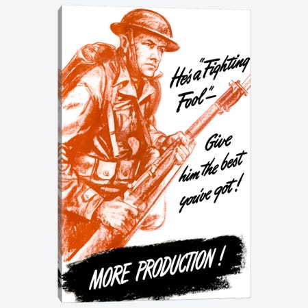 More Production! Vintage Wartime Poster Canvas Print #TRK28} by Stocktrek Images Canvas Wall Art