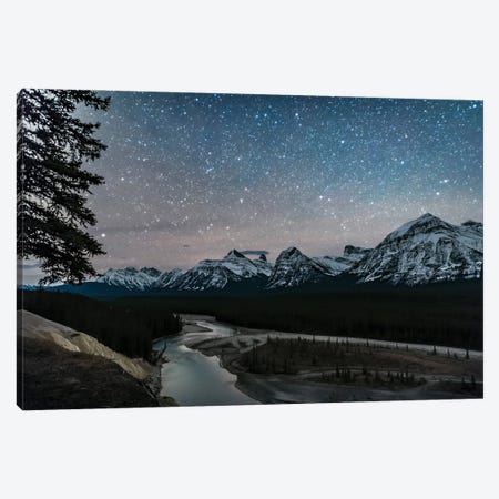 A Starry Sky Over The Athabasca River And Continental Divide, Alberta, Canada. Canvas Print #TRK2903} by Alan Dyer Canvas Art Print