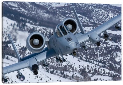 A-10C Thunderbolt Flies Over The Snowy Idaho Countryside I Canvas Art Print - Military Aircraft Art