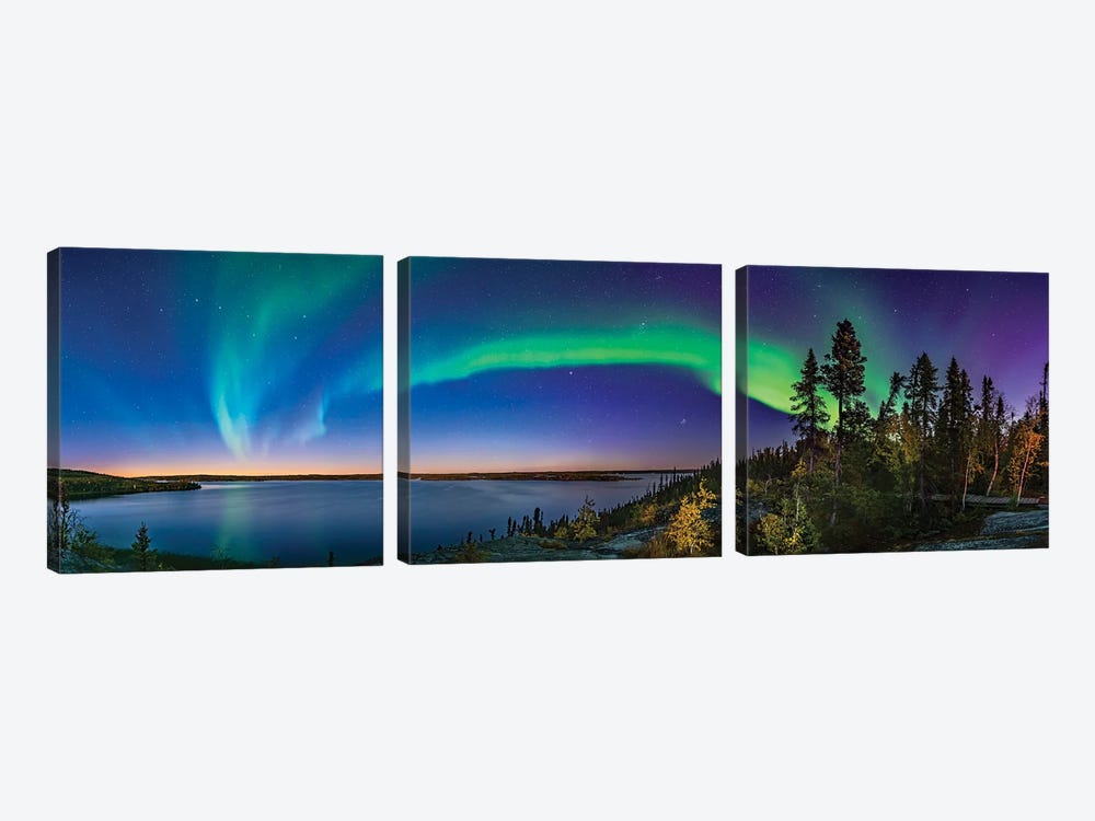Auroral Arc In The Twilight At Prelude Lake, Canada. by Alan Dyer 3-piece Canvas Print